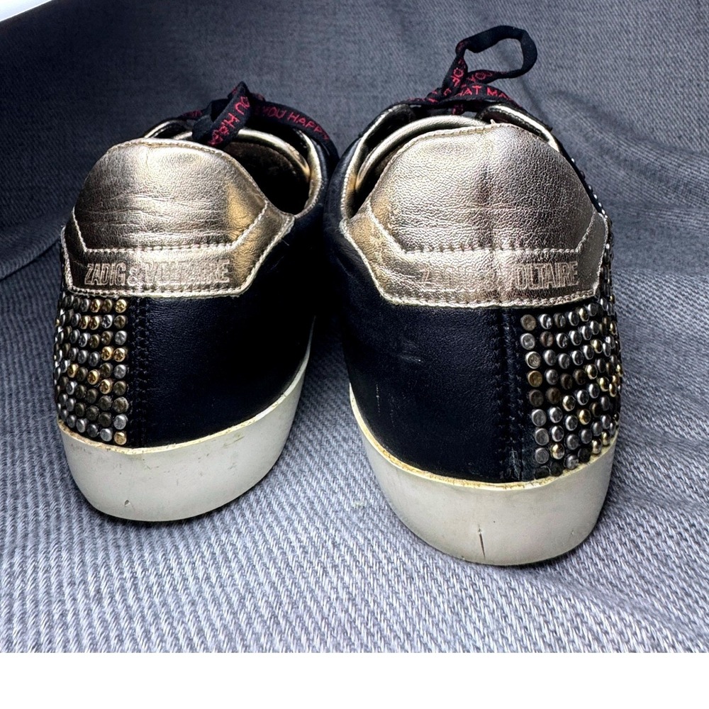 Zadig & Voltaire Womens Black Leather Studded Platform Sneakers 9 Streetwear - Picture 5 of 12